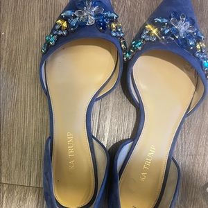 Ivanka Trump Embellished Toe Blue Suede Flats